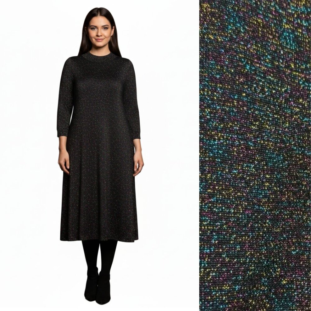 Lane Bryant Glitter Metallic NWT Stretchy Festive Long Sleeve Black Dress 14/16